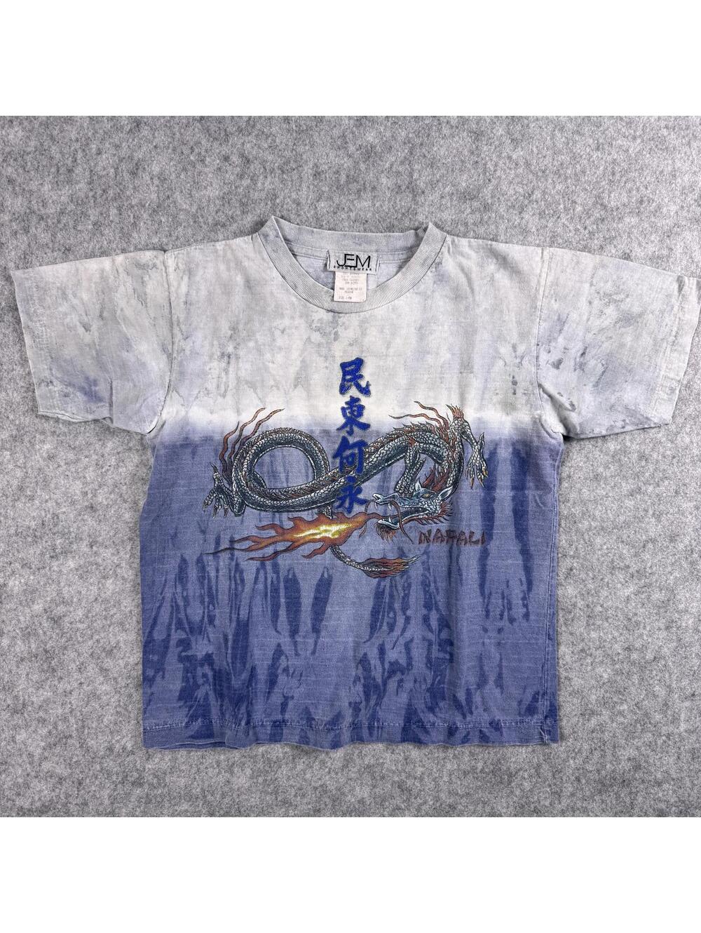 Vintage JEM Tie Dye T-Shirt Blue White Dragon Graphic Napali S